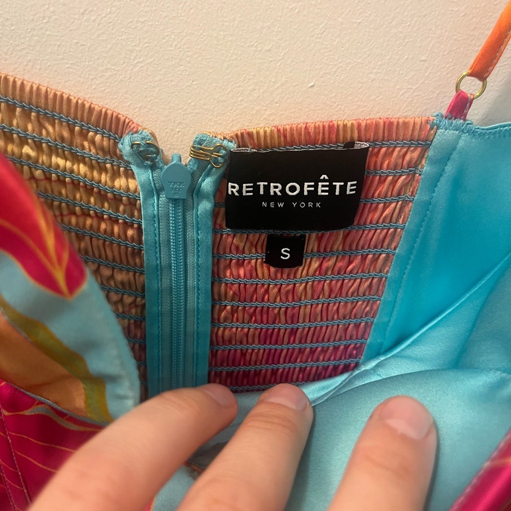 Retrofete Floral Strapless Mini Dress in Aqua and Pink - Picture 3 of 5
